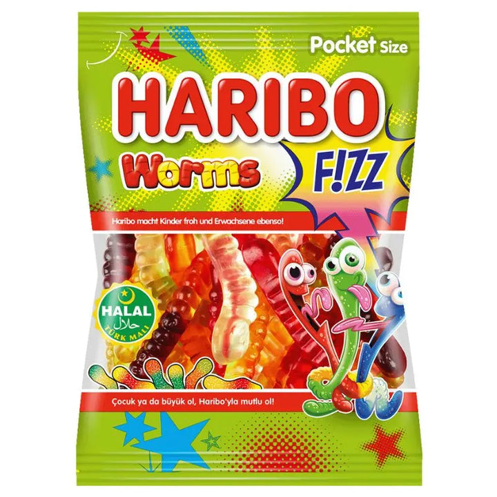 Haribo Worms FIZZ 80g Fini - Butikkom
