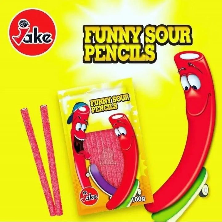 Jake Funny Sour Pencils 100g Jake - Butikkom