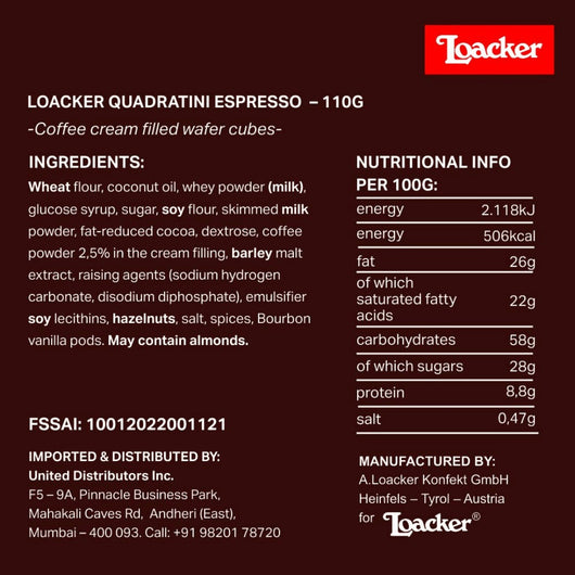 Loacker Quadratini Espresso 110g Loacker - Butikkom